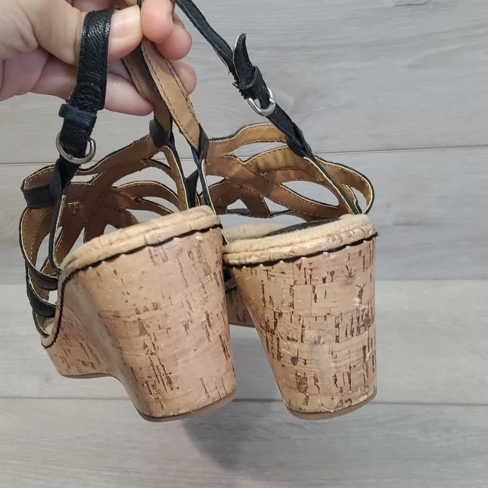 B.O.C Born Women Jalina Cork Wedge Ankle Strap Comfort Slide Sandals shoes sz 9M
